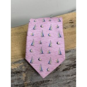Mens 100% Silk Sailboat Tie Pink Blue Preppy Business Evening Wear Ventimiglia